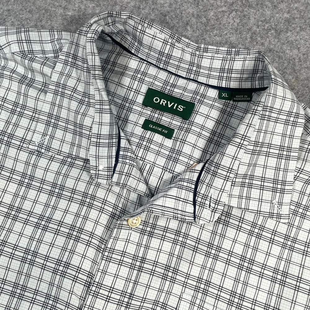 Orvis Mens Button Front Shirt XL White Plaid Classic Fit Long Sleeve